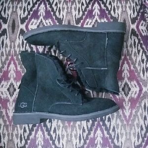 UGG Quincy Black Suede Fur Lined Boots